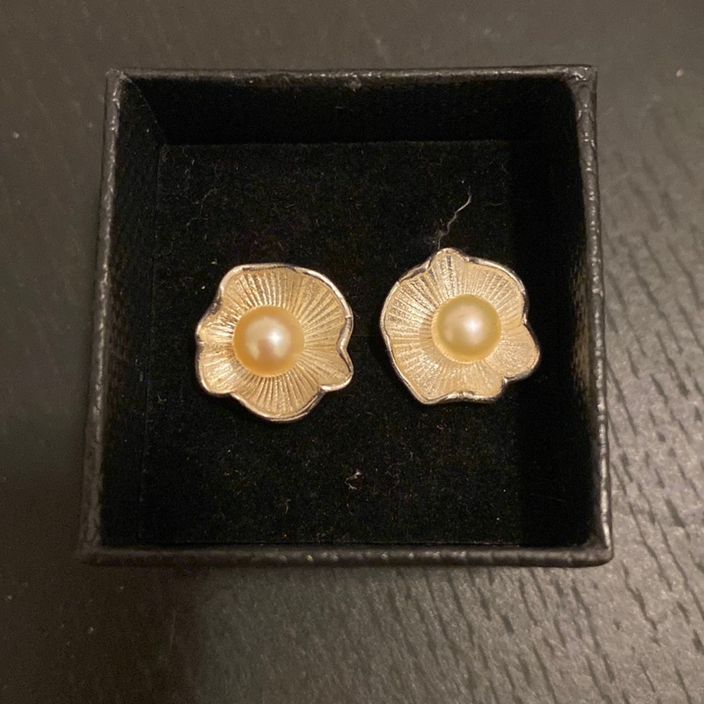 Real Pearl and Silver Earrings and Ring Set
